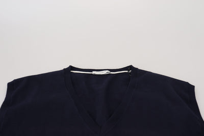 Paolo Pecora Milano Schwarzes ärmelloses Baumwoll-Tank-T-Shirt mit V-Ausschnitt