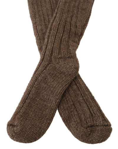 Dolce & Gabbana Braune Wolle stricken Kalb lange Frauen Socken