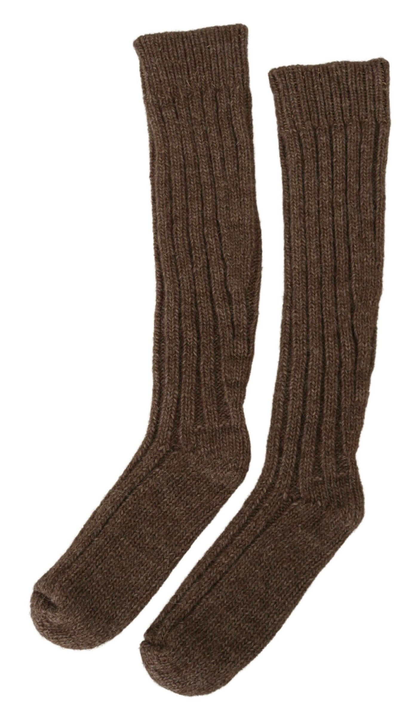 Dolce & Gabbana Braune Wolle stricken Kalb lange Frauen Socken