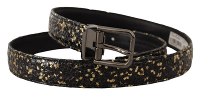 Dolce & Gabbana Gold Schwarz Zweifarbiger Leder Chromschnalle Gürtel