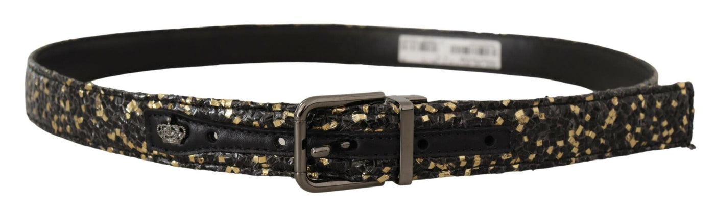 Dolce & Gabbana Gold Schwarz Zweifarbiger Leder Chromschnalle Gürtel