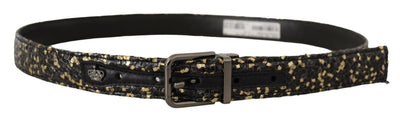 Dolce & Gabbana Gold Schwarz Zweifarbiger Leder Chromschnalle Gürtel