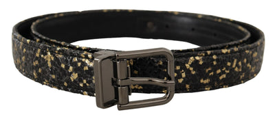 Dolce & Gabbana Gold Schwarz Zweifarbiger Leder Chromschnalle Gürtel