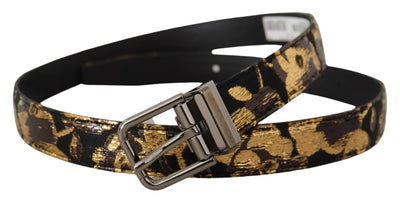 Dolce & Gabbana Multicolor Jacquard Leder Logo Metallschnalle Gürtel