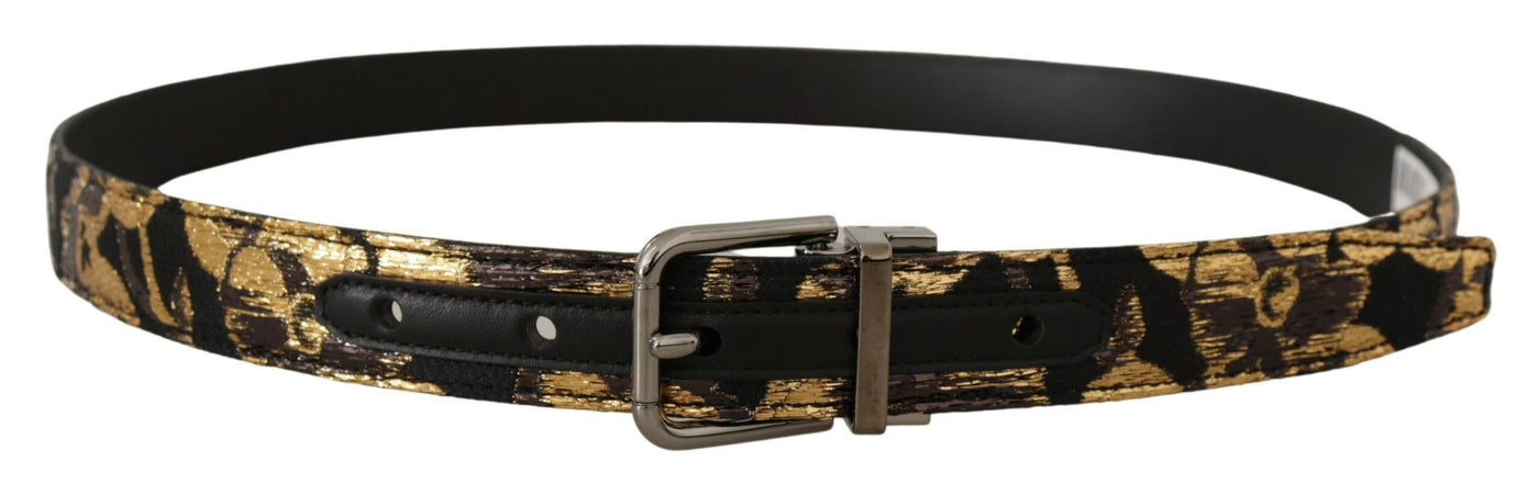 Dolce & Gabbana Multicolor Jacquard Leder Logo Metallschnalle Gürtel