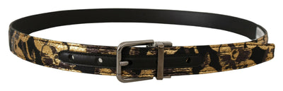 Dolce & Gabbana Multicolor Jacquard Leder Logo Metallschnalle Gürtel