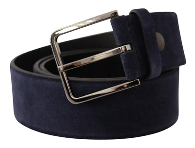 Dolce & Gabbana Marineblauer Samtledergürtel mit silberner Logoschnalle