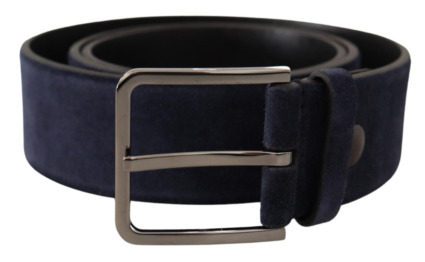 Dolce & Gabbana Marineblauer Samtledergürtel mit silberner Logoschnalle