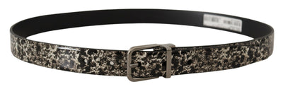 Dolce & Gabbana Schwarzer Marmor Print Leder Silberne Logoschnalle Gürtel