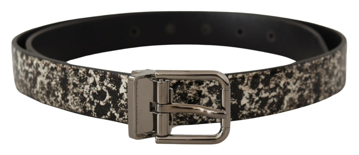 Dolce & Gabbana Schwarzer Marmor Print Leder Silberne Logoschnalle Gürtel