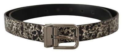 Dolce & Gabbana Schwarzer Marmor Print Leder Silberne Logoschnalle Gürtel