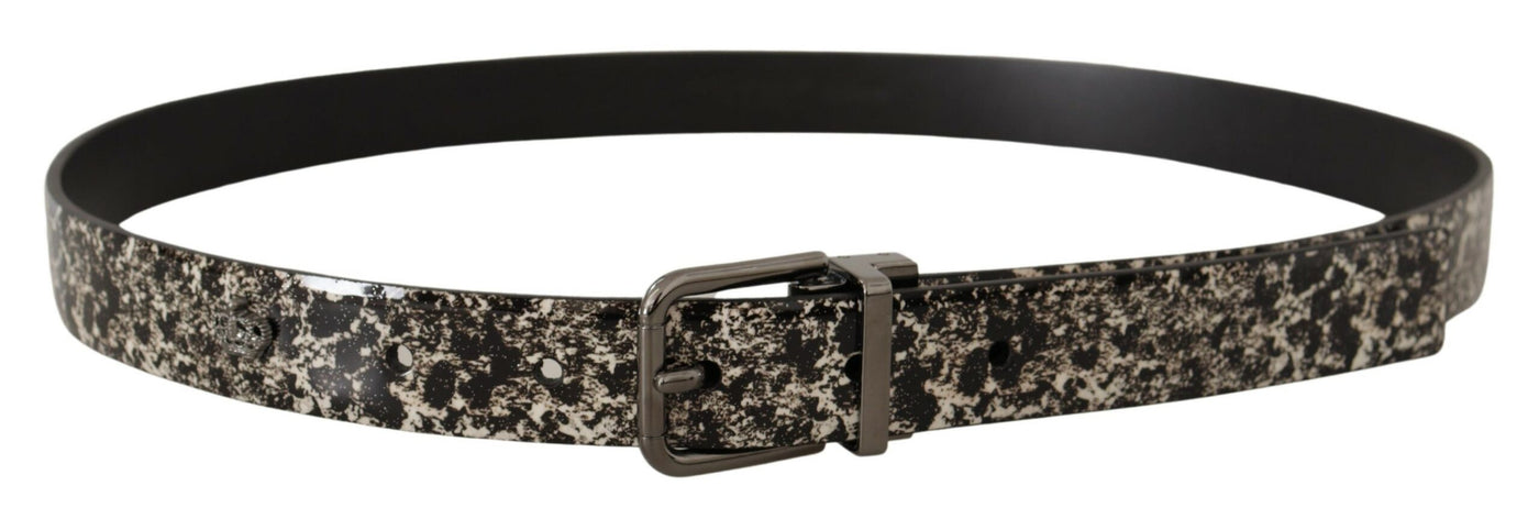 Dolce & Gabbana Schwarzer Marmorgürtel aus Leder mit grauem Logo