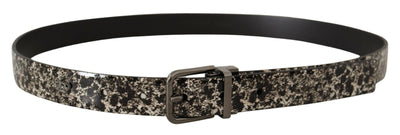 Dolce & Gabbana Schwarzer Marmorgürtel aus Leder mit grauem Logo