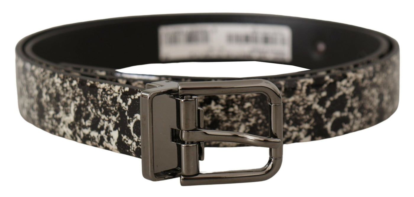 Dolce & Gabbana Schwarzer Marmorgürtel aus Leder mit grauem Logo