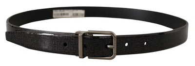 Dolce & Gabbana Schwarzer Vernice Puntinata Ledergürtel mit silberfarbenem Metall
