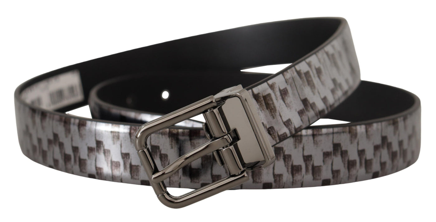 Dolce & Gabbana Grauer Fischgrätenleder-Gürtel mit 3D-Metallschnalle
