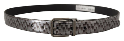 Dolce & Gabbana Grauer Fischgrätenleder-Gürtel mit 3D-Metallschnalle
