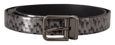 Dolce & Gabbana Grauer Fischgrätenleder-Gürtel mit 3D-Metallschnalle