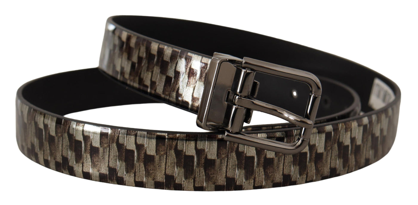Dolce & Gabbana Brauner Fischgrätenleder Gürtel grau