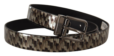 Dolce & Gabbana Brauner Fischgrätenleder Gürtel grau