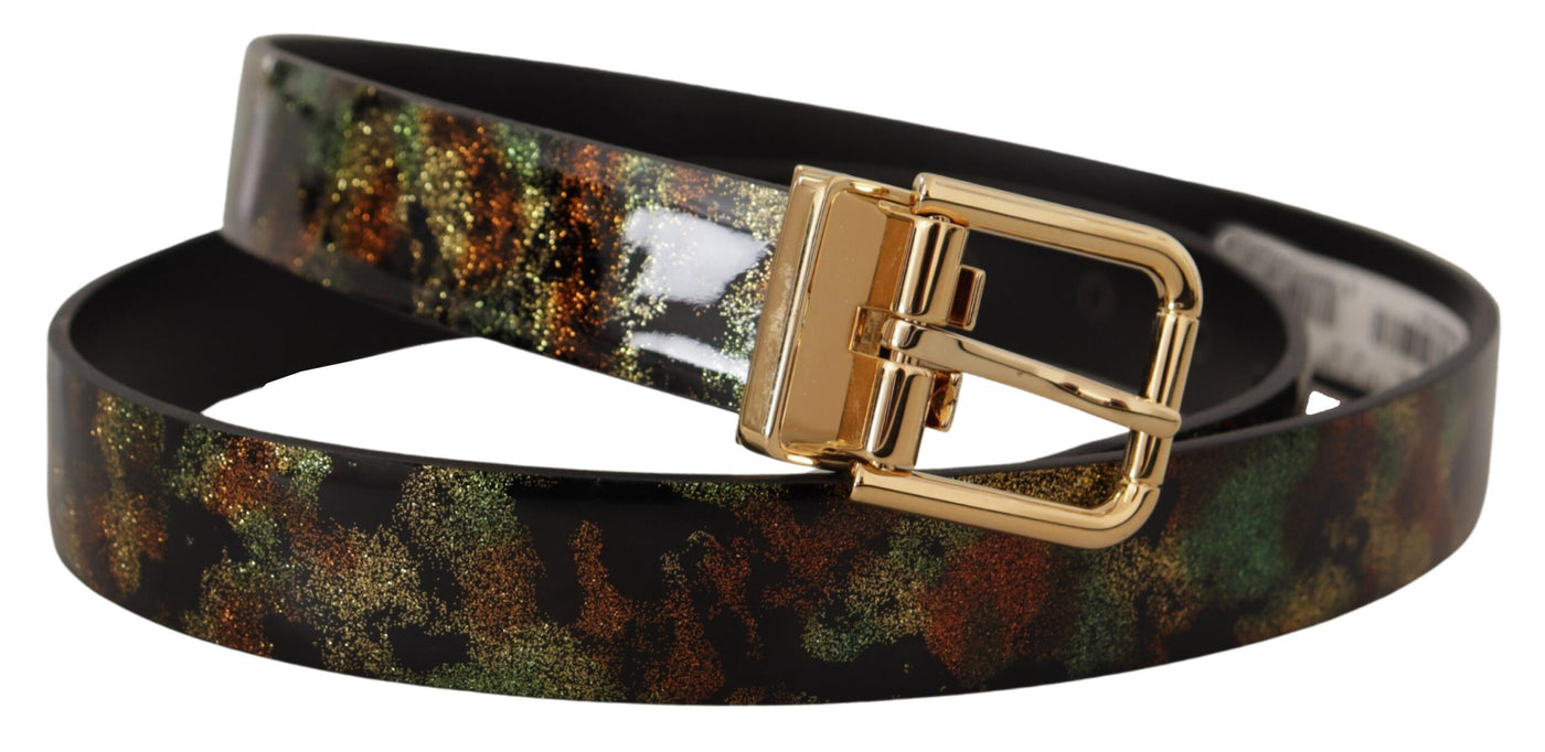 Dolce & Gabbana Schwarz Grün Leder Bronze Metall Schnalle Gürtel