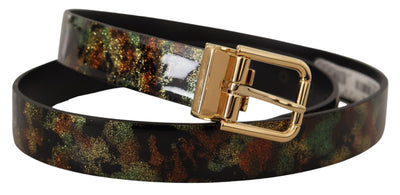 Dolce & Gabbana Schwarz Grün Leder Bronze Metall Schnalle Gürtel