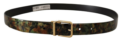 Dolce & Gabbana Schwarz Grün Leder Bronze Metall Schnalle Gürtel
