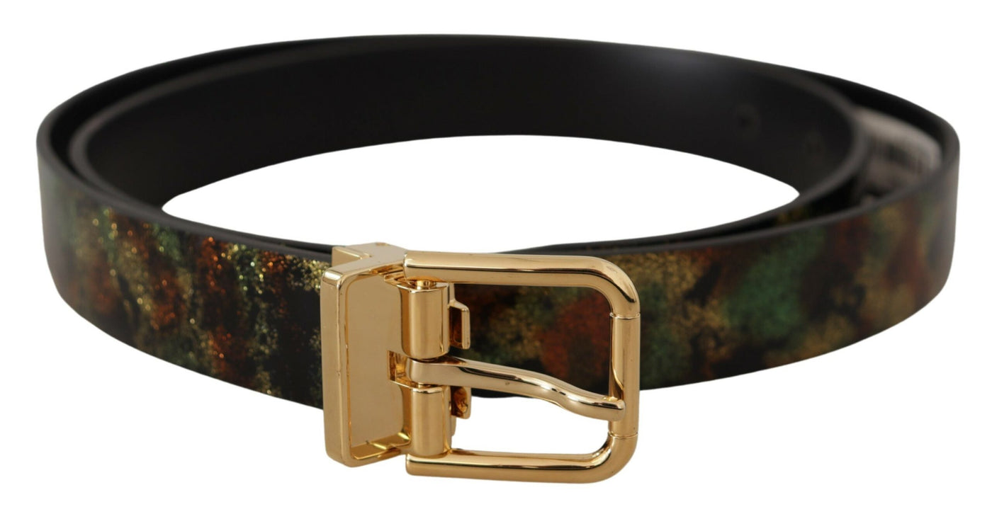 Dolce & Gabbana Schwarz Grün Leder Bronze Metall Schnalle Gürtel
