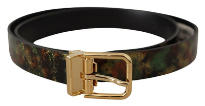 Dolce & Gabbana Schwarz Grün Leder Bronze Metall Schnalle Gürtel