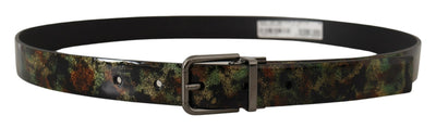 Dolce & Gabbana Schwarzes Glitzerleder Schwarzer Metallschnallengürtel