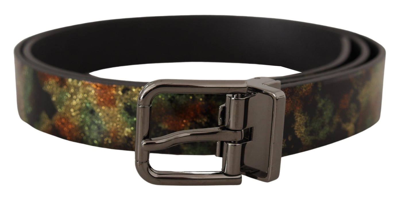 Dolce & Gabbana Schwarzes Glitzerleder Schwarzer Metallschnallengürtel