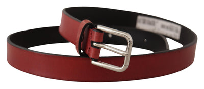Dolce & Gabbana Kastanienbrauner Vitello-Leder-Gürtel mit silbernem Metall
