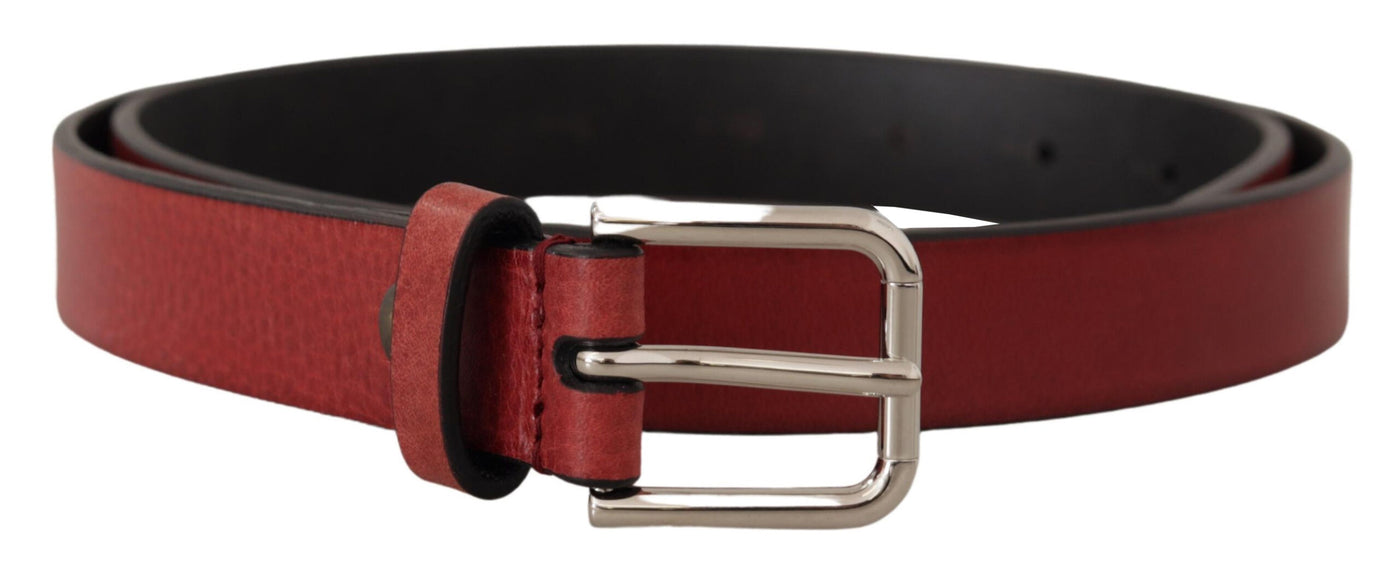Dolce & Gabbana Kastanienbrauner Vitello-Leder-Gürtel mit silbernem Metall