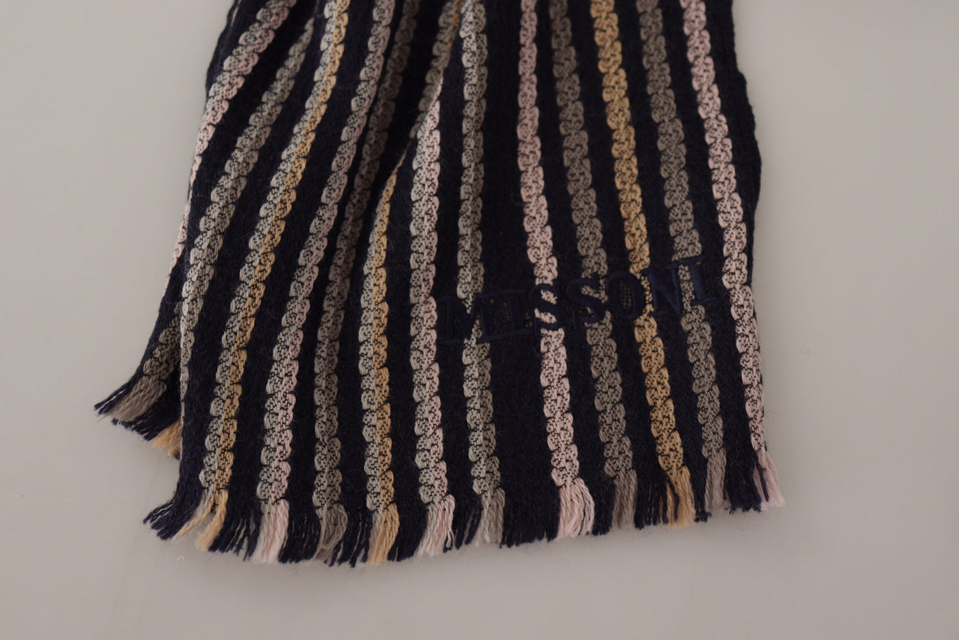 Missoni Multicolor Streifen Wolle stricken Fransen Schal Schal