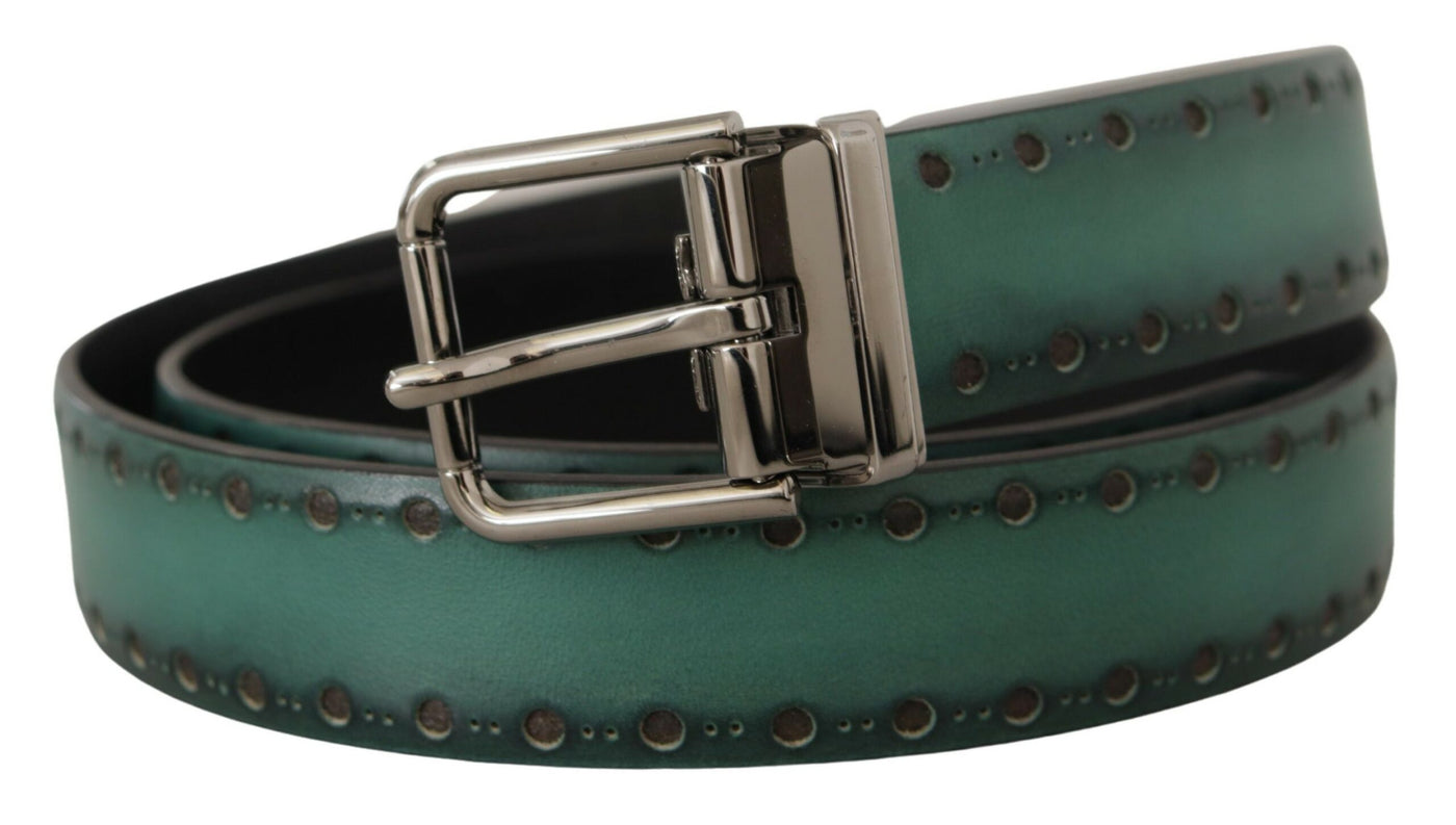 Dolce & Gabbana Grüner Giotto-Ledergürtel mit silberner Metallschnalle