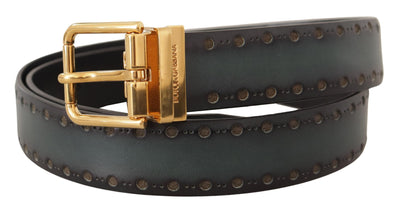 Dolce & Gabbana Grüner perforierter Ledergürtel aus Messing und Metall