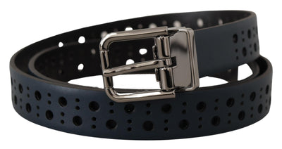 Dolce & Gabbana Marineblauer perforierter Ledergürtel mit schmaler Metallschnalle