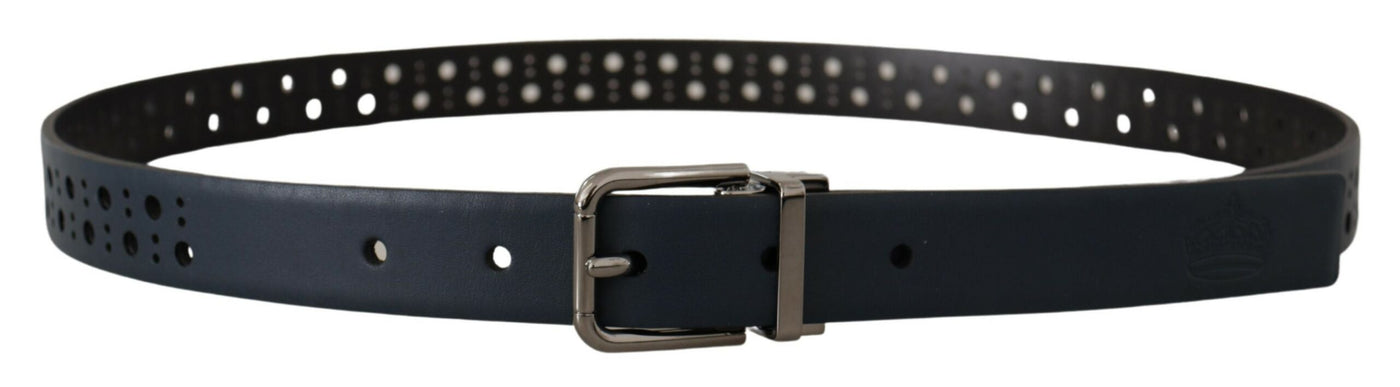 Dolce & Gabbana Marineblauer perforierter Ledergürtel mit schmaler Metallschnalle
