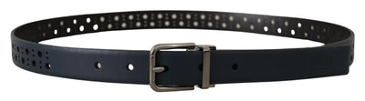 Dolce & Gabbana Marineblauer perforierter Ledergürtel mit schmaler Metallschnalle