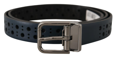 Dolce & Gabbana Marineblauer perforierter Ledergürtel mit schmaler Metallschnalle