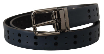Dolce & Gabbana Blauer perforierter Skinny Leder Gürtel mit Metallschnalle