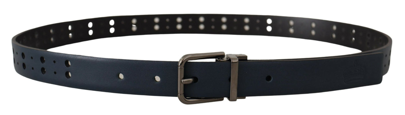 Dolce & Gabbana Blauer perforierter Skinny Leder Gürtel mit Metallschnalle
