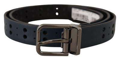 Dolce & Gabbana Blauer perforierter Skinny Leder Gürtel mit Metallschnalle