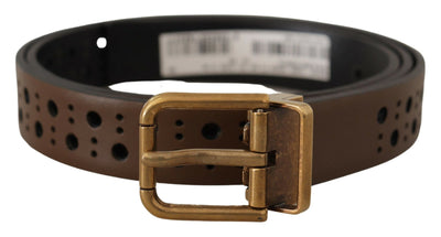 Dolce & Gabbana Brauner Leder Gürtel mit perforierter Krone