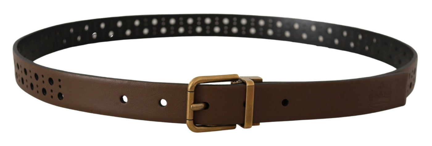 Dolce & Gabbana Brauner Leder Gürtel mit perforierter Krone