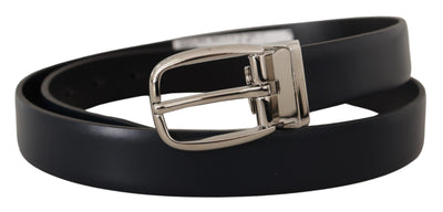 Dolce & Gabbana Schwarzer Lederformalgürtel mit silberner Metallschnalle