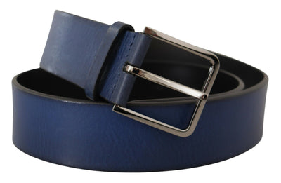 Dolce & Gabbana Blaues Kalbsleder Silberne Metallschnalle Klassischer Gürtel
