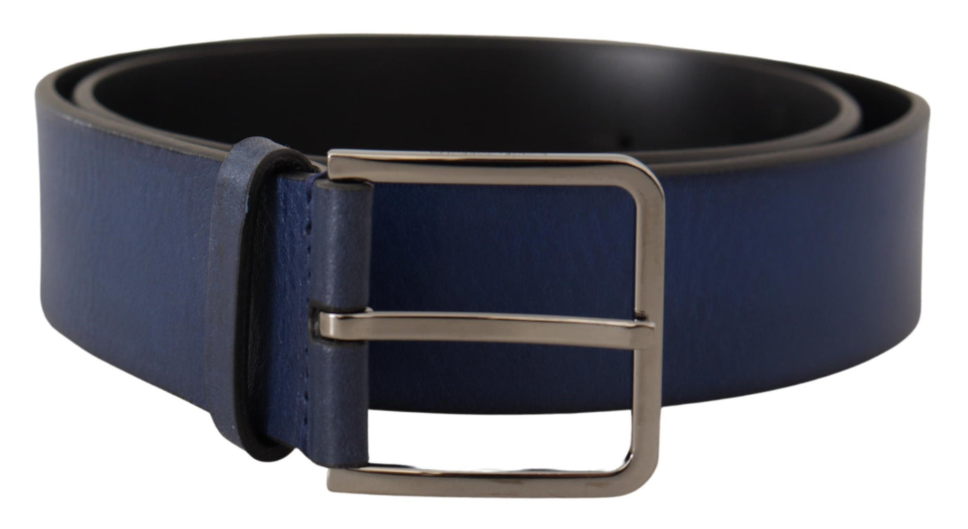 Dolce & Gabbana Blaues Kalbsleder Silberne Metallschnalle Klassischer Gürtel