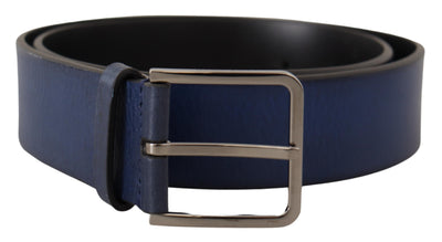 Dolce & Gabbana Blaues Kalbsleder Silberne Metallschnalle Klassischer Gürtel