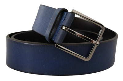 Dolce & Gabbana Blaues Kalbsleder Silberne Metallschnalle Klassischer Gürtel
